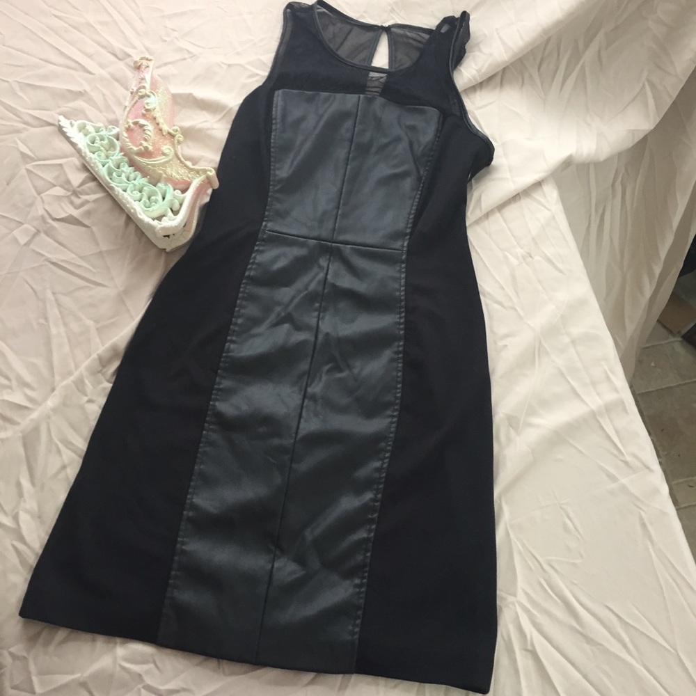 Faux leather and mesh dress